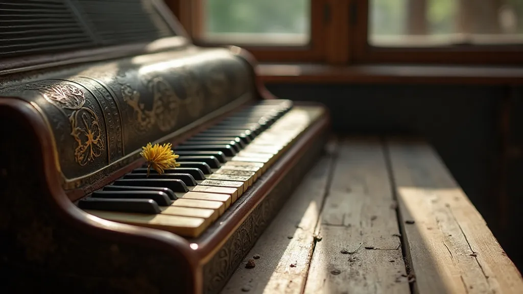 Antique accordion with chamomile flower