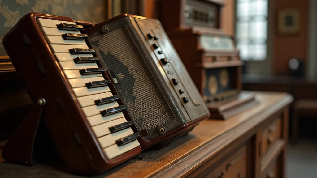 Close-up of a restored antique accordion