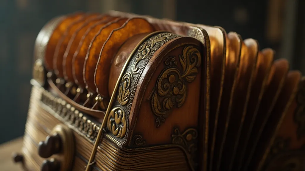 Close-up of an antique accordion
