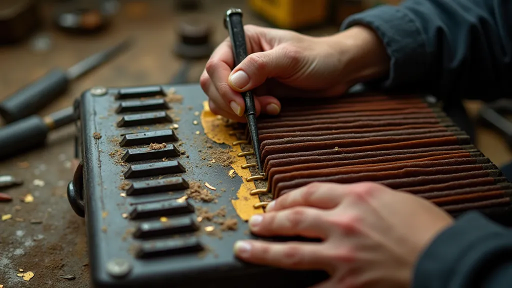 Craftsman repairing a vintage accordion