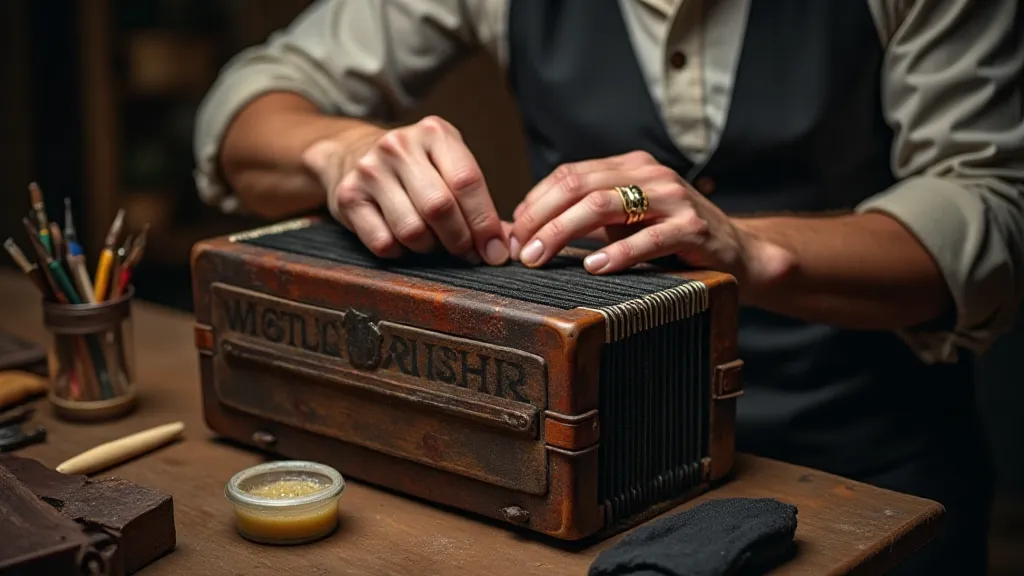 Craftsman repairing an accordion bellows