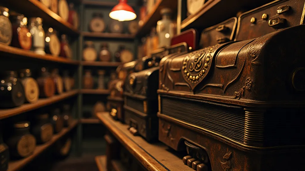 Antique accordions in a shop