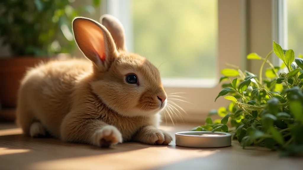 Rabbit relaxing with herbs