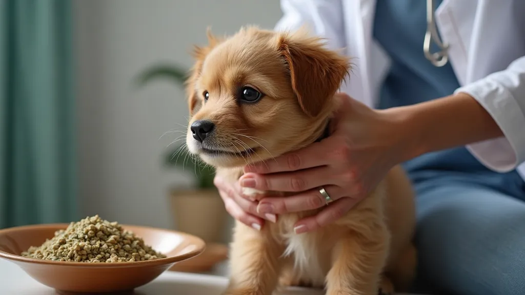 Veterinarian assessing pet's health with herbs